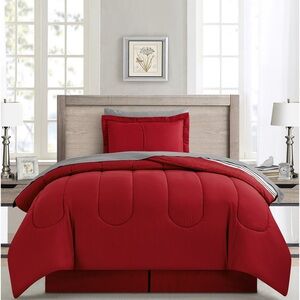 Elegant Red and Gray Striped Comforter Set